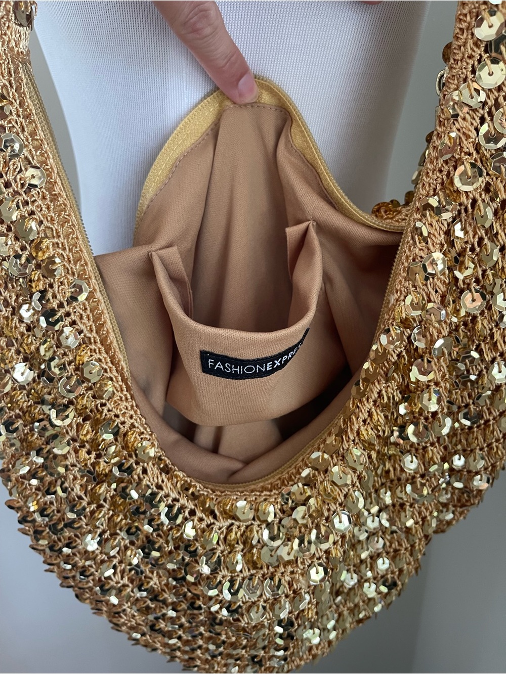Fashion Express Gold Sequin Crochet Hobo Shoulder Bag Y2K - Picture 10 of 16